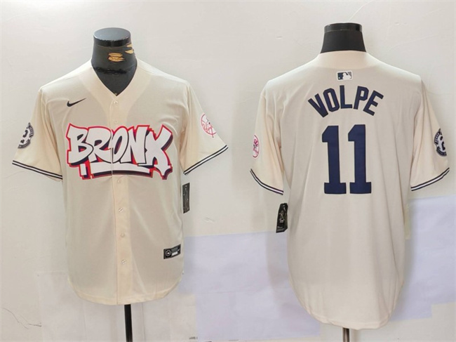 Men's New York Yankees #11 Anthony Volpe Cream Bronx Graffiti V2 Vapor Limited Stitched Baseball Jersey Men's New York Yankees #11 Anthony Volpe Cream Bronx Graffiti V2 Vapor Limited Stitched Baseball Jersey